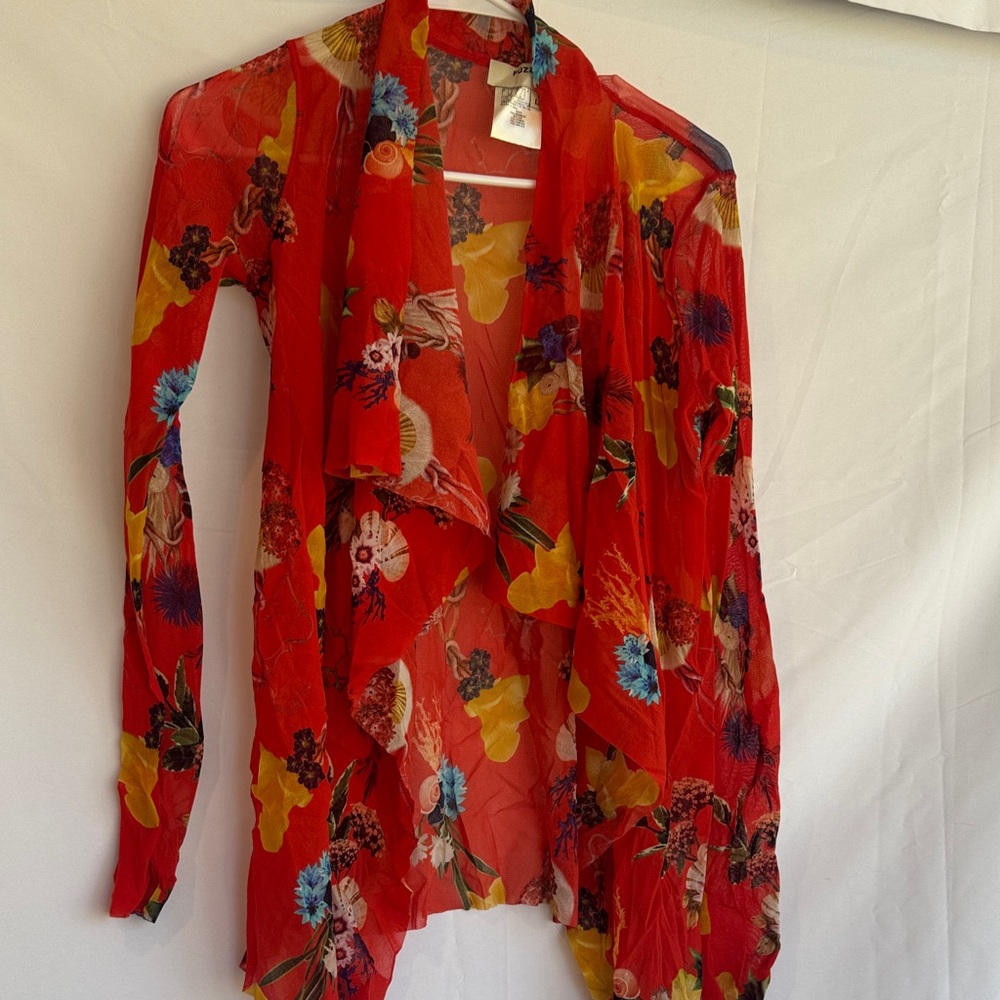 Fuzzi Sheer Floral Open Front Top – Size Large 🌺